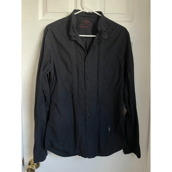 ALLSAINTS Men's Button Up Jesmond Shirt Black Cotton size M long sleeve y2k - Picture 1 of 8